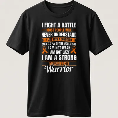 Bold typography shirt with empowering message for myelofibrosis warriors