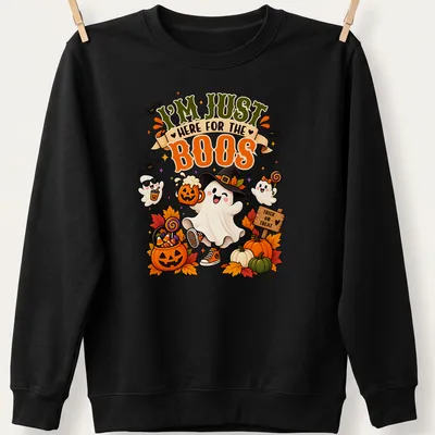 Kawaii ghost with pumpkin and beer, featuring humorous text for Halloween — printed on a unisex sweatshirt