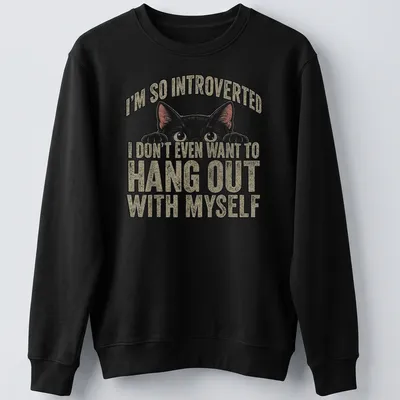 Vintage distressed tee featuring a black cat and the text about introversion — printed on a unisex sweatshirt