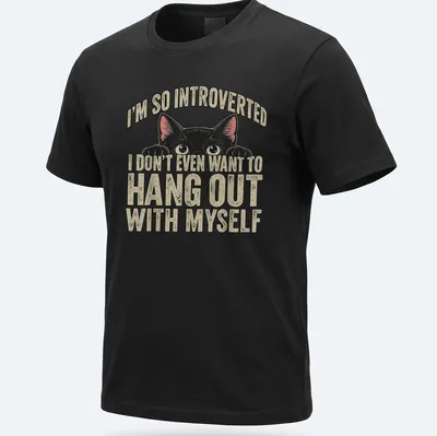 Vintage distressed tee featuring a black cat and the text about introversion