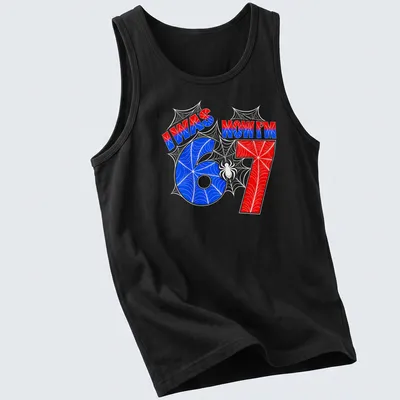 Colorful birthday shirt with spider web design and text for turning 7 — printed on a tank top