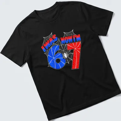Colorful birthday shirt with spider web design and text for turning 7