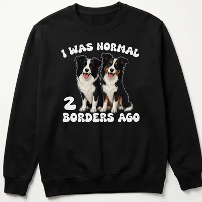 Cartoon dogs with the text I Was Normal 2 Borders Ago humorously printed — printed on a unisex sweatshirt