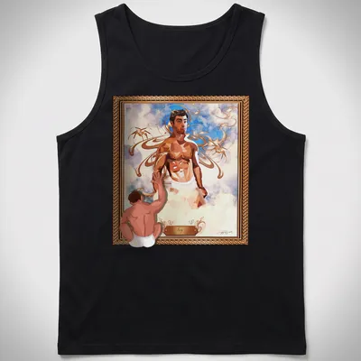 Digital art illustration of a male figure with the name Iggy in bold colors — printed on a tank top