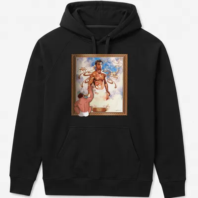 Digital art illustration of a male figure with the name Iggy in bold colors — printed on a unisex hoodie