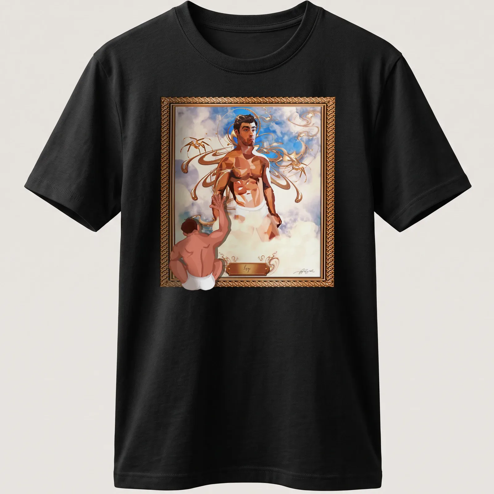 Digital art illustration of a male figure with the name Iggy in bold colors — printed on a unisex t-shirt