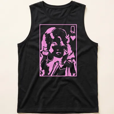 Silhouette of the Queen of Hearts with bold text on a — printed on a tank top