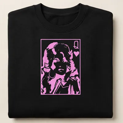 Silhouette of the Queen of Hearts with bold text on a — printed on a unisex sweatshirt