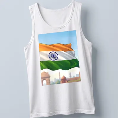 Illustrative Indian flag t-shirt with vibrant orange, white, green, and blue colors. — printed on a tank top