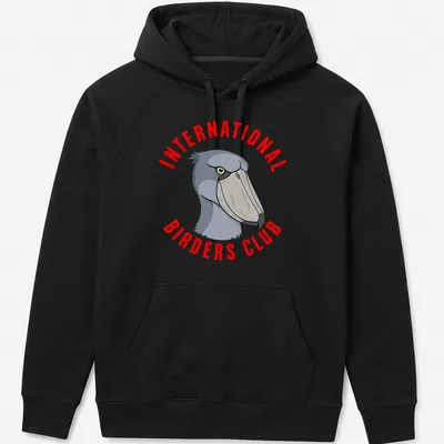 Illustrative Shoebill bird design with text for bird enthusiasts — printed on a unisex hoodie