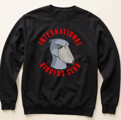 Illustrative Shoebill bird design with text for bird enthusiasts — printed on a unisex sweatshirt