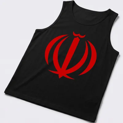 Simplistic Iranian emblem in red and white illustration on — printed on a tank top