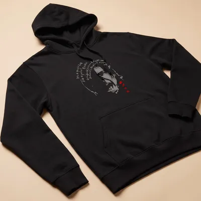 Vintage distressed t-shirt featuring abstract face silhouette and impactful typography — printed on a unisex hoodie