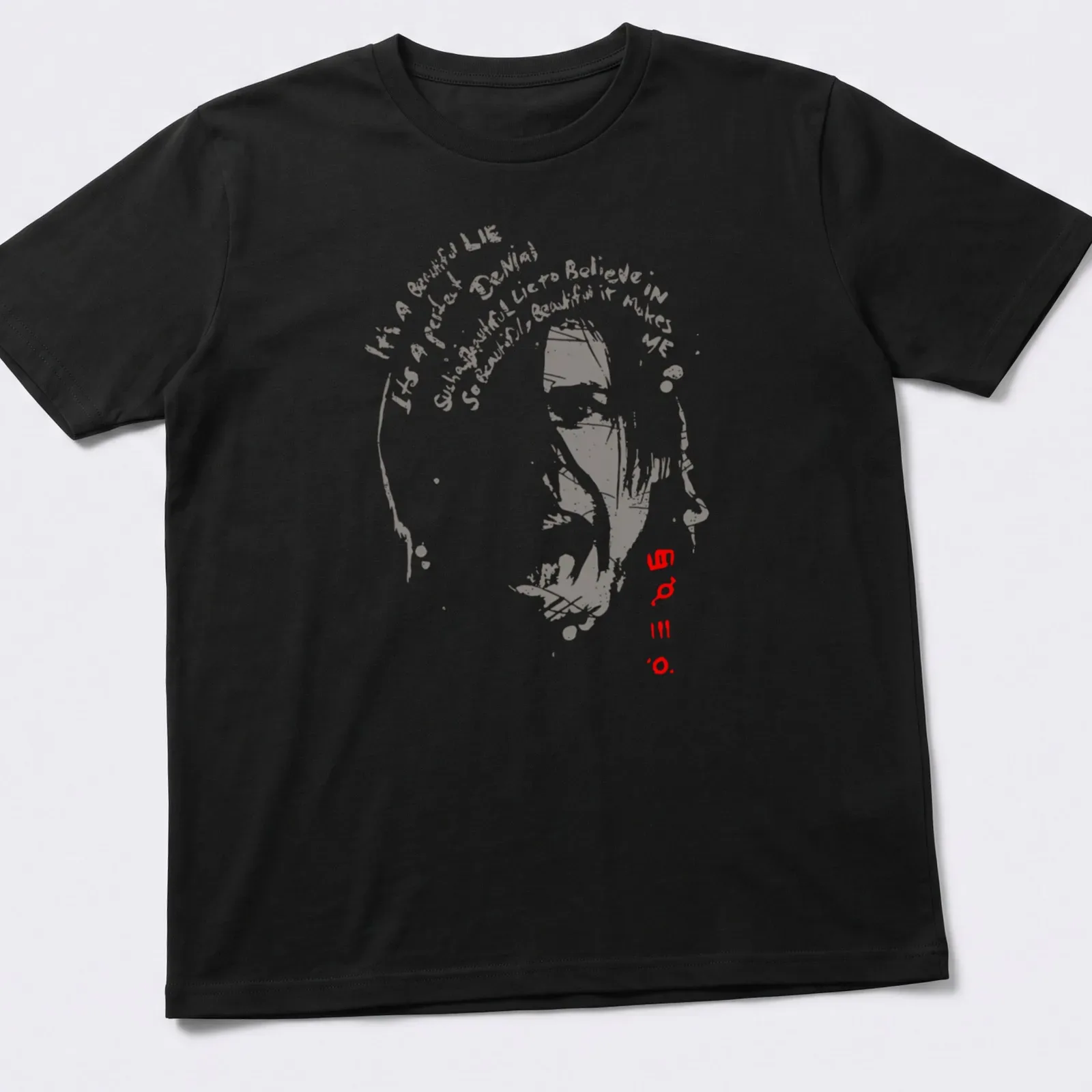 Vintage distressed t-shirt featuring abstract face silhouette and impactful typography — printed on a unisex t-shirt