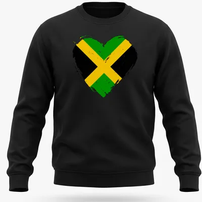Distressed heart shaped Jamaica flag design in green, black, and yellow. — printed on a unisex sweatshirt