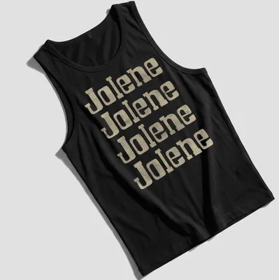 Vintage T-shirt featuring the text Jolene Jolene Jolene in beige and cream. — printed on a tank top