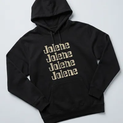 Vintage T-shirt featuring the text Jolene Jolene Jolene in beige and cream. — printed on a unisex hoodie