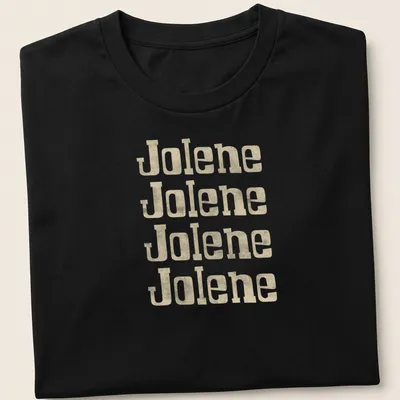Vintage T-shirt featuring the text Jolene Jolene Jolene in beige and cream.