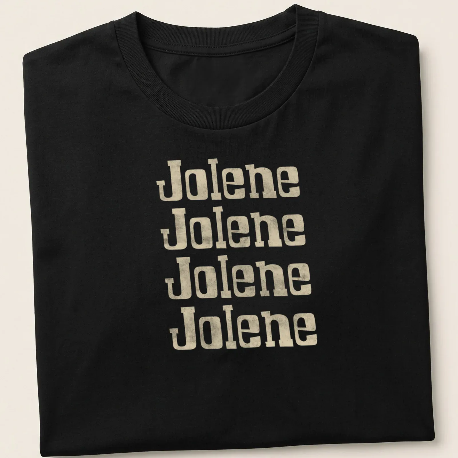 Vintage T-shirt featuring the text Jolene Jolene Jolene in beige and cream. — printed on a unisex t-shirt