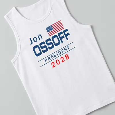 Bold modern political campaign T-shirt featuring Jon Ossoff 2028 — printed on a tank top