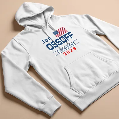 Bold modern political campaign T-shirt featuring Jon Ossoff 2028 — printed on a unisex hoodie