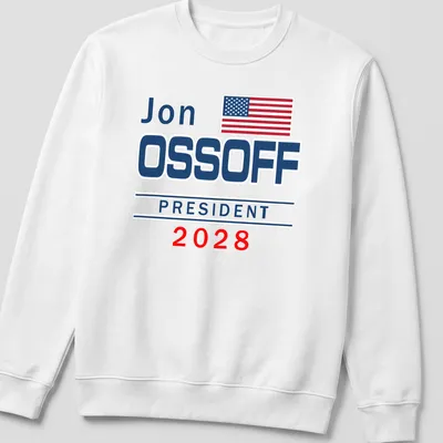 Bold modern political campaign T-shirt featuring Jon Ossoff 2028 — printed on a unisex sweatshirt
