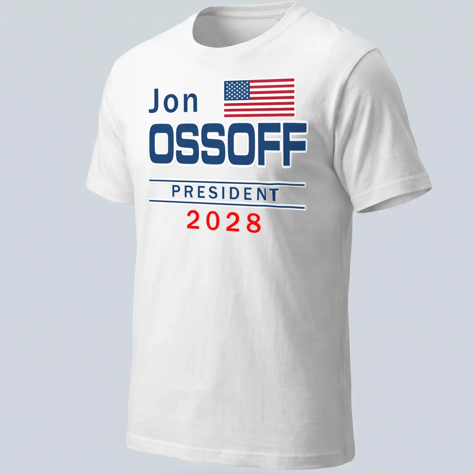 Bold modern political campaign T-shirt featuring Jon Ossoff 2028 — printed on a unisex t-shirt