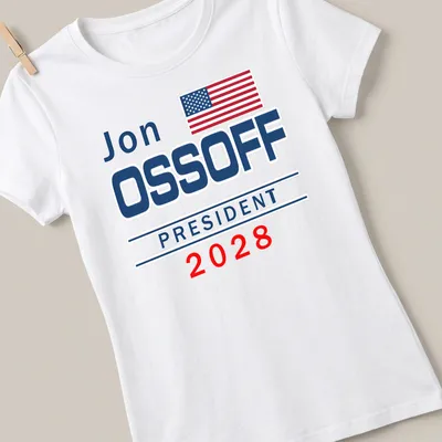 Bold modern political campaign T-shirt featuring Jon Ossoff 2028 — printed on a women's shirt