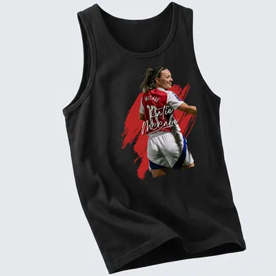 Painted effect t-shirt featuring soccer player Katie McCabe in red, white, and blue — printed on a tank top