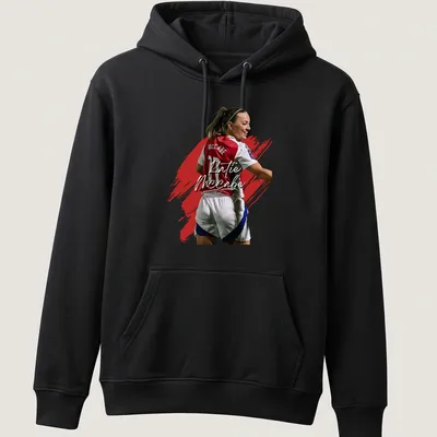 Painted effect t-shirt featuring soccer player Katie McCabe in red, white, and blue — printed on a unisex hoodie
