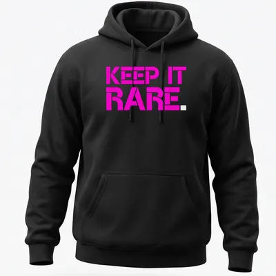 Boldly printed KEEP IT RARE text on a vibrant pink — printed on a unisex hoodie