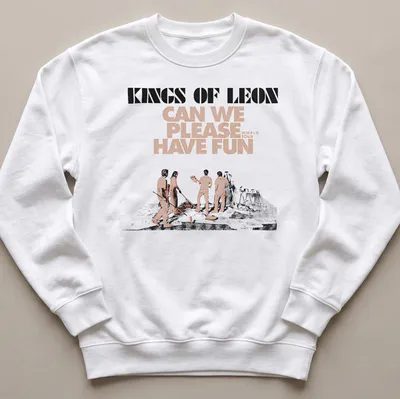 Bold graphic music tee featuring Kings Of Leon in orange, black, and white — printed on a unisex sweatshirt