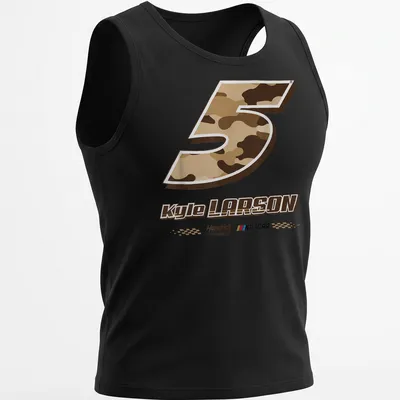 Desert camo print t-shirt featuring Kyle Larson's NASCAR No. 5 — printed on a tank top