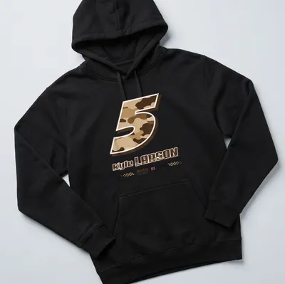 Desert camo print t-shirt featuring Kyle Larson's NASCAR No. 5 — printed on a unisex hoodie