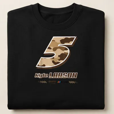 Desert camo print t-shirt featuring Kyle Larson's NASCAR No. 5 — printed on a unisex sweatshirt