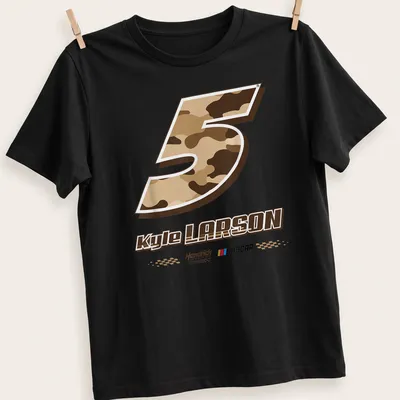 Desert camo print t-shirt featuring Kyle Larson's NASCAR No. 5