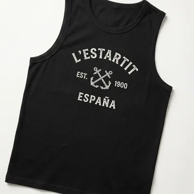 Vintage print featuring crossed anchors and town name on a cream — printed on a tank top