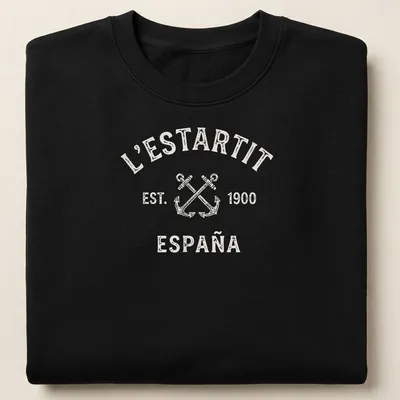 Vintage print featuring crossed anchors and town name on a cream — printed on a unisex sweatshirt