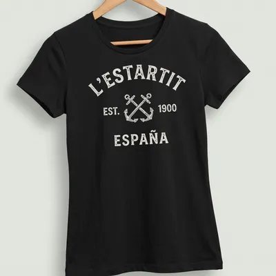 Vintage print featuring crossed anchors and town name on a cream — printed on a women's shirt