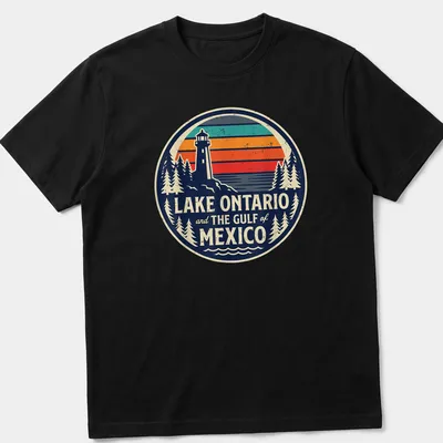 Retro distressed Lake Ontario and Gulf of Mexico T-shirt with lighthouse illustration