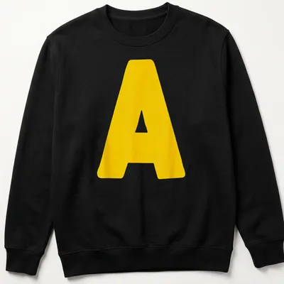 Bold yellow Letter A graphic on a Halloween costume — printed on a unisex sweatshirt