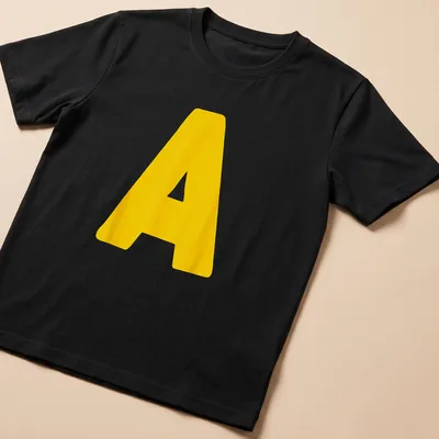 Bold yellow Letter A graphic on a Halloween costume t-shirt