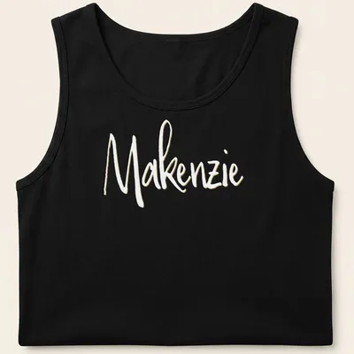 Personalized shirt featuring the name Makenzie in elegant gold script. — printed on a tank top