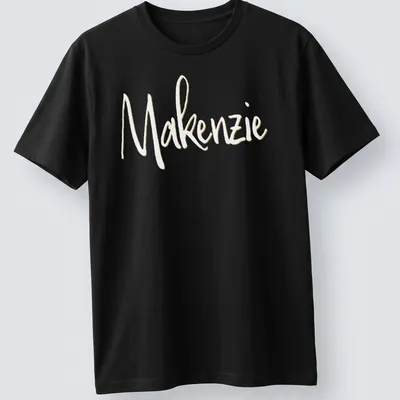 Personalized shirt featuring the name Makenzie in elegant gold script.
