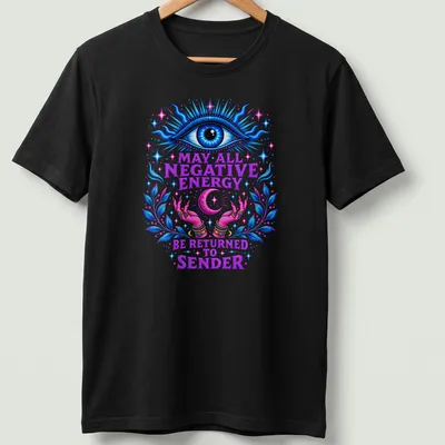 Vibrant mystical print featuring an eye and hands with affirming text.