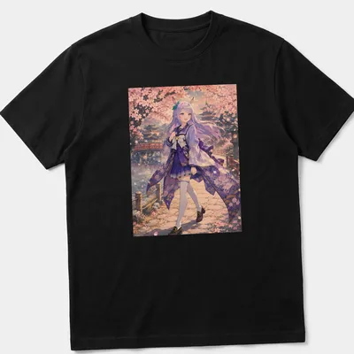 Anime illustration of Mejiro McQueen walking amidst cherry blossoms in soft colors