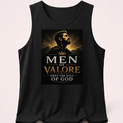 Dramatic vintage design with text and an illustration of a crowned man — printed on a tank top