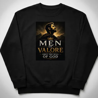Dramatic vintage design with text and an illustration of a crowned man — printed on a unisex sweatshirt