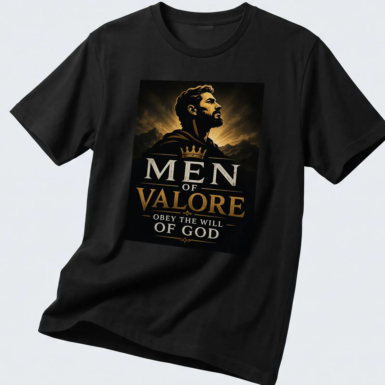 Dramatic vintage design with text and an illustration of a crowned man — printed on a unisex t-shirt