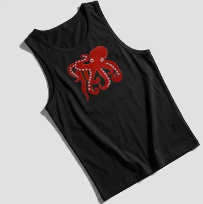 Colorful illustration of an octopus with playful text on — printed on a tank top
